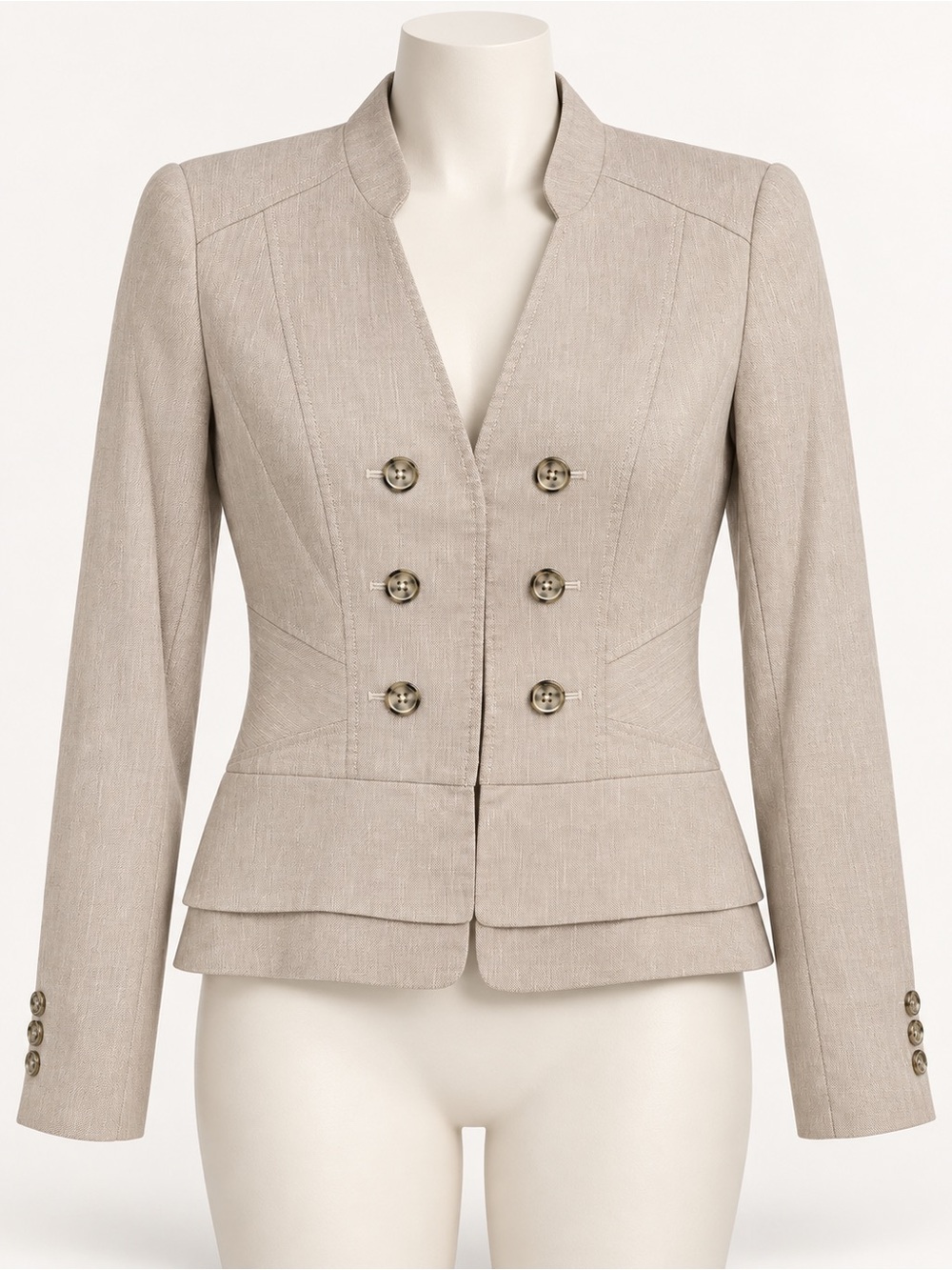 White House Black Market Beige Double-Breasted Peplum Blazer